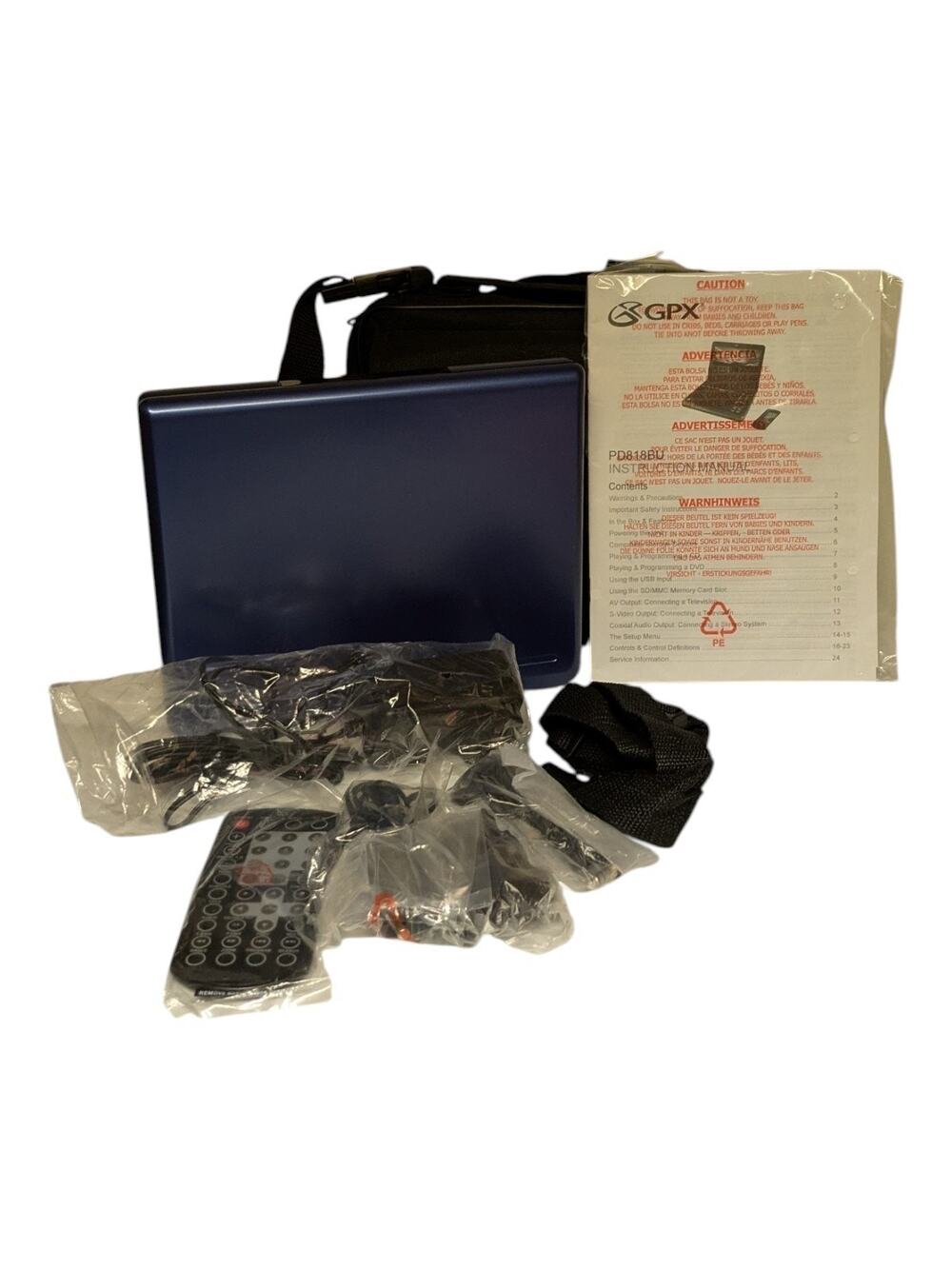 GPX PD-818 8 Inch Screen Personal Portable DVD Player Blue Travel Tested